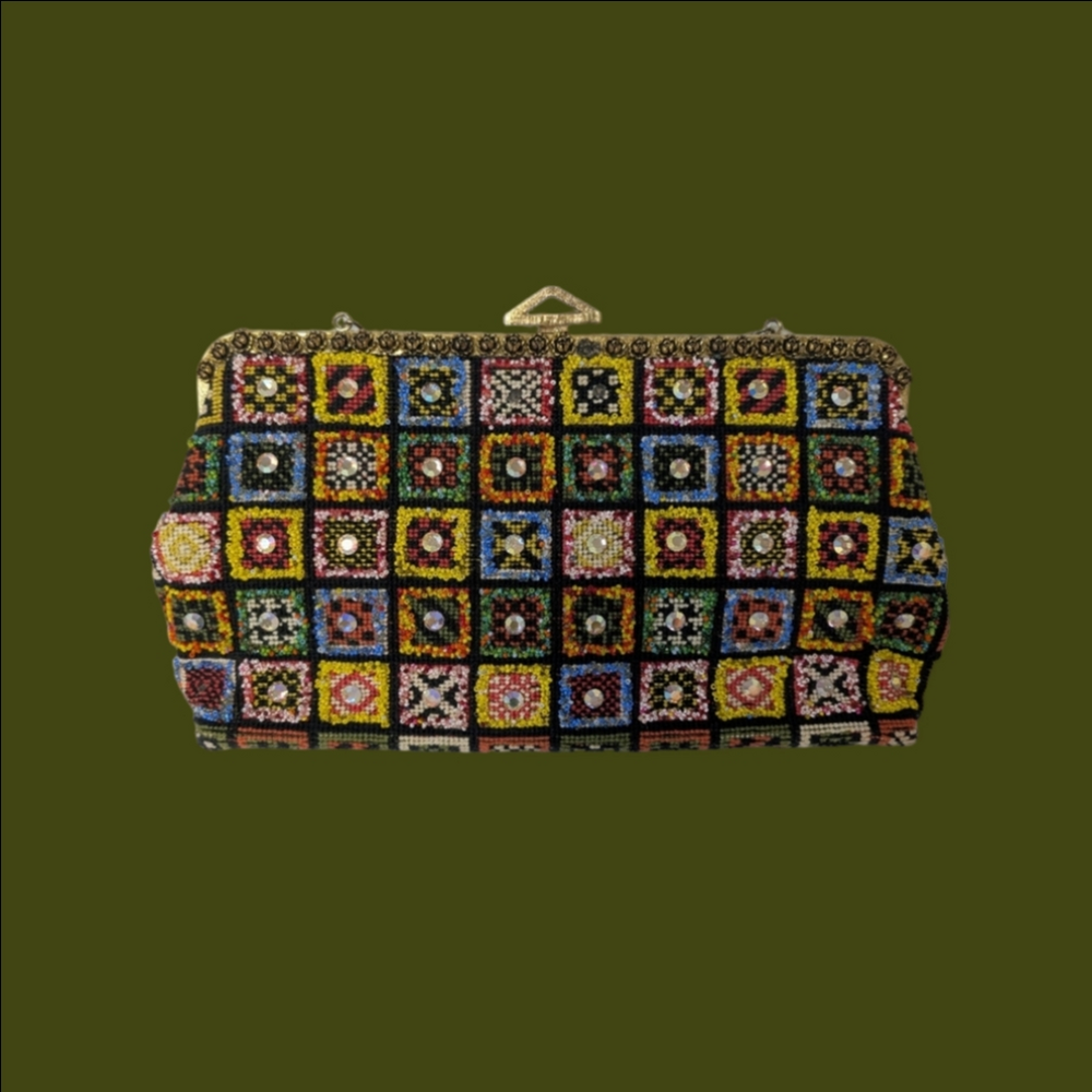 Vintage Bag Rhinestone Carpet  Beaded Handbag 1960s